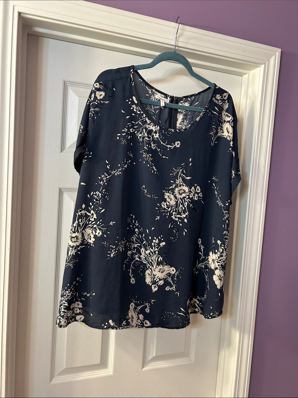 Maurices Navy Floral Short-Sleeve Blouse